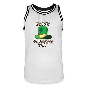 Happy St Patricks Day - Irischer Hut mit Kleeblatt - Männer Basketball-Trikot - Weiß/Schwarz - Vorne - AI Model Male 185 dark (185cm)