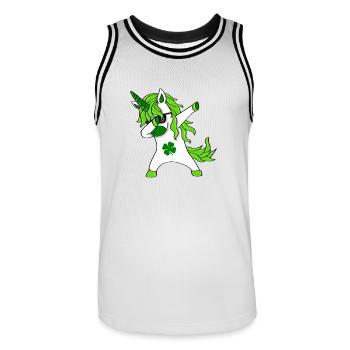 St. Patrick's Day Lepricorn - Dabbing Unicorn - Männer Basketball-Trikot - Weiß/Schwarz - Vorne - AI Model Male 185 dark (185cm)