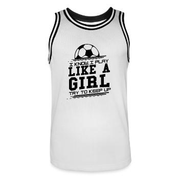 Je sais que je joue comme une fille - Essayez de garder le football - Maillot de basket Homme - blanc/noir - Devant - AI Model Male 185 dark (185cm)