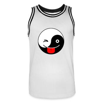 Yin Yang clin d'oeil et Tounge Emoji Tai Chi symbole mignon - Maillot de basket Homme - blanc/noir - Devant - AI Model Male 185 dark (185cm)