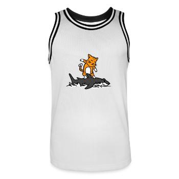 Chat, équitation, a, requin, drôle, dessin animé, surf, graphique - Maillot de basket Homme - blanc/noir - Devant - AI Model Male 185 dark (185cm)