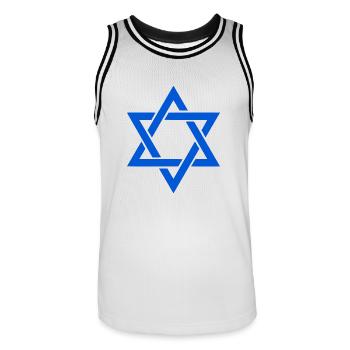 Étoile de David Israël - Maillot de basket Homme - blanc/noir - Devant - AI Model Male 185 dark (185cm)