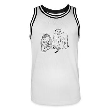 Lion - Löwe - Löwin - Männer Basketball-Trikot - Weiß/Schwarz - Vorne - AI Model Male 185 dark (185cm)