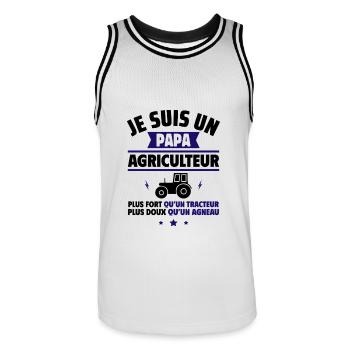 Papa agriculteur Fort et doux à la fois - Maillot de basket Homme - blanc/noir - Devant - AI Model Male 185 dark (185cm)