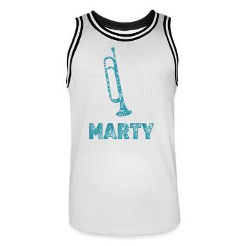 Marty dans le rôle des trompettes - Maillot de basket Homme - blanc/noir - Devant - AI Model Male 185 dark (185cm)