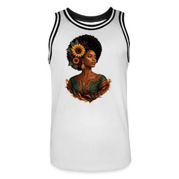 Afro Frau Sonnenblumen Krone - Männer Basketball-Trikot - Weiß/Schwarz - Vorne - AI Model Male 185 dark (185cm)