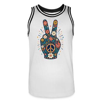 Signe de paix floral style - Maillot de basket Homme - blanc/noir - Devant - AI Model Male 185 dark (185cm)