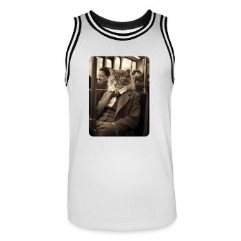Mr. Whiskers in search of some relaxation - Men's Basketball Jersey - white/black - Front - AI Model Male 185 dark (185cm)