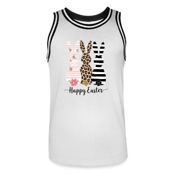 Happy Easter - 3 Easter bunnies wish you a happy Easter - Men's Basketball Jersey - white/black - Front - AI Model Male 185 dark (185cm)