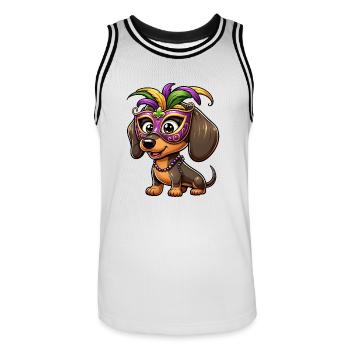 Mardi Gras Dackel, Bunter Hund - Männer Basketball-Trikot - Weiß/Schwarz - Vorne - AI Model Male 185 dark (185cm)