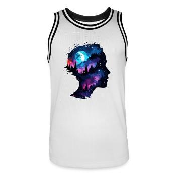 Silhouette / Forest / Portrait / Trees / Person - Men's Basketball Jersey - white/black - Front - AI Model Male 185 dark (185cm)