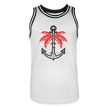 Palm Tree Anchor Icon - Men's Basketball Jersey - white/black - Front - AI Model Male 185 dark (185cm)