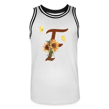 Lettre f tournesol papillon - Maillot de basket Homme - blanc/noir - Devant - AI Model Male 185 dark (185cm)