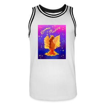 Ein orangefarbener kosmischer Cyber-Vogel - Männer Basketball-Trikot - Weiß/Schwarz - Vorne - AI Model Male 185 dark (185cm)