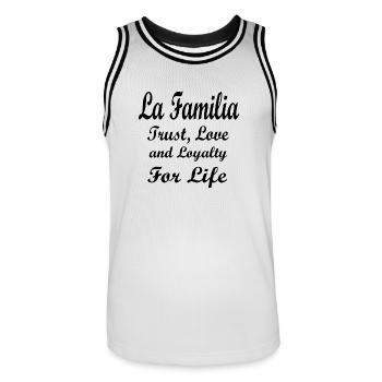 La Familia - Men's Basketball Jersey - white/black - Front - AI Model Male 185 dark (185cm)