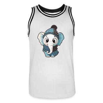 Niedlicher Elefant mit Schal und Pudelmütze. - Männer Basketball-Trikot - Weiß/Schwarz - Vorne - AI Model Male 185 dark (185cm)