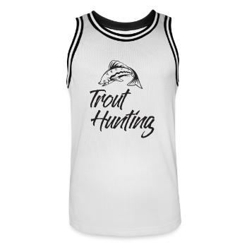 Pêche - Pêche - Truite - Cadeau - Maillot de basket Homme - blanc/noir - Devant - AI Model Male 185 dark (185cm)