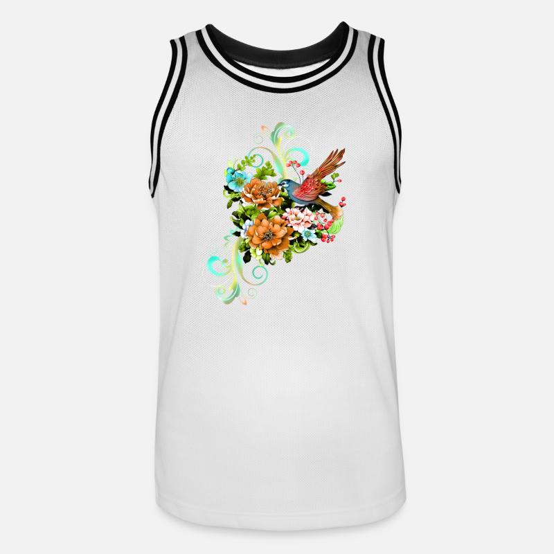 Wunderschöne elegante Blumen mit Vogel. - Männer Basketball-Trikot - Weiß/Schwarz
