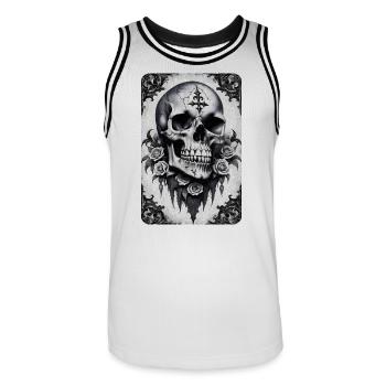 Vintage Gothic Skull Photocopy Effect T Shirt - Men's Basketball Jersey - white/black - Front - AI Model Male 185 dark (185cm)