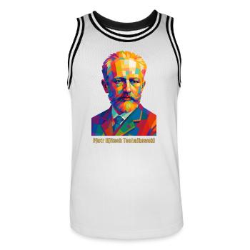 Colorful painting iconography by Tchaikovsky - Men's Basketball Jersey - white/black - Front - AI Model Male 185 dark (185cm)