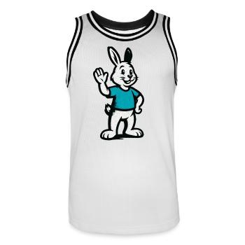 Waving bunny in blue - Men's Basketball Jersey - white/black - Front - AI Model Male 185 dark (185cm)
