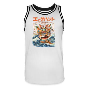 The Great Egg Hunt – Easter Japanese Retro Style - Men's Basketball Jersey - white/black - Front - AI Model Male 185 dark (185cm)