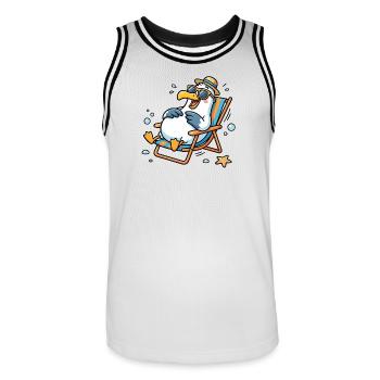 Relaxte Möwe am Strand - Männer Basketball-Trikot - Weiß/Schwarz - Vorne - AI Model Male 185 dark (185cm)