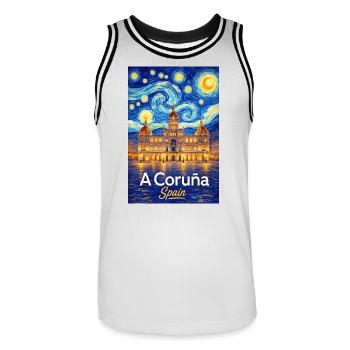 A Coruna Spain - Männer Basketball-Trikot - Weiß/Schwarz - Vorne - AI Model Male 185 dark (185cm)