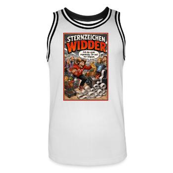 Sternzeichen Widder: Humor für echte Ungeduldige - Männer Basketball-Trikot - Weiß/Schwarz - Vorne - AI Model Male 185 dark (185cm)