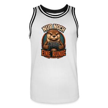 NUR NOCH EINE RUNDE – Biber mit Controller - Männer Basketball-Trikot - Weiß/Schwarz - Vorne - AI Model Male 185 dark (185cm)