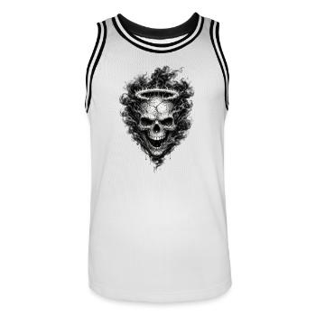 Schädel mit dunklem Rauch gotische Horror-Grafik - Männer Basketball-Trikot - Weiß/Schwarz - Vorne - AI Model Male 185 dark (185cm)