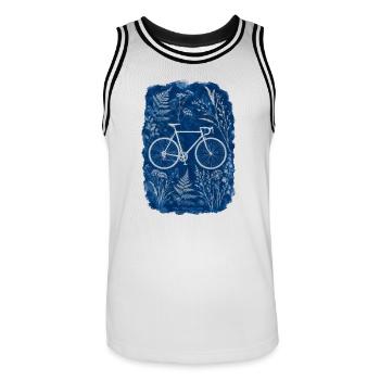 Botanical Bike Cyanotype Blue - Männer Basketball-Trikot - Weiß/Schwarz - Vorne - AI Model Male 185 dark (185cm)
