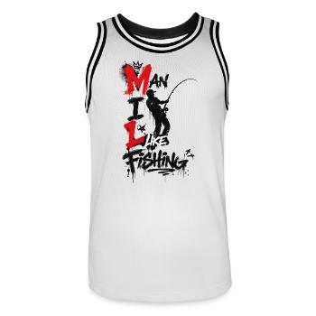 Homme pêcheur - Humour - Maillot de basket Homme - blanc/noir - Devant - AI Model Male 185 dark (185cm)