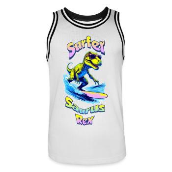 T-Rex on holiday 🏄 - Men's Basketball Jersey - white/black - Front - AI Model Male 185 dark (185cm)