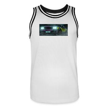 Blitzkaros Neonstreifen Auto - Männer Basketball-Trikot - Weiß/Schwarz - Vorne - AI Model Male 185 dark (185cm)