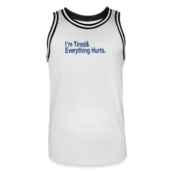 Relatable Fatigue Quote in Deep Blue - Men's Basketball Jersey - white/black - Front - AI Model Male 185 dark (185cm)