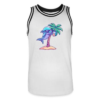 Dolphin Summer Beach Vacation - Men's Basketball Jersey - white/black - Front - AI Model Male 185 dark (185cm)