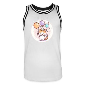 Cat Birthday Comic - Men's Basketball Jersey - white/black - Front - AI Model Male 185 dark (185cm)