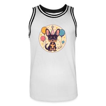 Bande dessinée d’anniversaire de chiens chihuahua - Maillot de basket Homme - blanc/noir - Devant - AI Model Male 185 dark (185cm)