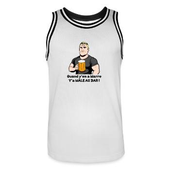 QUAND Y'EN A MARRE, Y'A MÂLE AU BAR ! (alcool) - Maillot de basket Homme - blanc/noir - Devant - AI Model Male 185 dark (185cm)