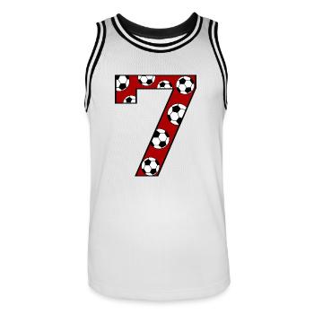 7. Geburtstag Fußball rot - Männer Basketball-Trikot - Weiß/Schwarz - Vorne - AI Model Male 185 dark (185cm)