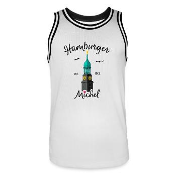 Hamburger Michel, Norddeutschland, Zeichnung - Männer Basketball-Trikot - Weiß/Schwarz - Vorne - AI Model Male 185 dark (185cm)