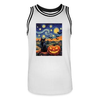 Cadeau d’Halloween Femmes Chat Hommes Enfants Décoration - Maillot de basket Homme - blanc/noir - Devant - AI Model Male 185 dark (185cm)