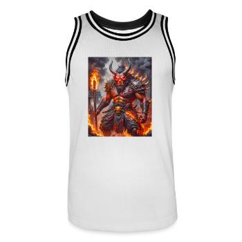 Grimmiger rothäutiger Oni schwingt eiserne Keule inmitten von - Männer Basketball-Trikot - Weiß/Schwarz - Vorne - AI Model Male 185 dark (185cm)