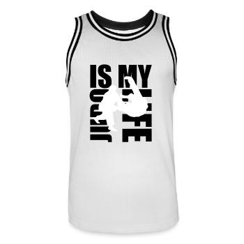 judo is my life - Men's Basketball Jersey - white/black - Front - AI Model Male 185 dark (185cm)