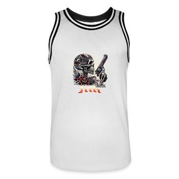 « Éternel rebelle : l’art de l’immortalité » - Maillot de basket Homme - blanc/noir - Devant - AI Model Male 185 dark (185cm)
