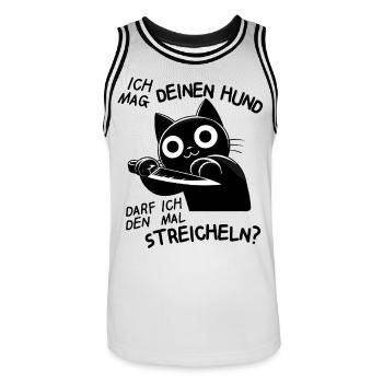 Süße Katze mit Messer – Niedlich, aber tödlich - Männer Basketball-Trikot - Weiß/Schwarz - Vorne - AI Model Male 185 dark (185cm)
