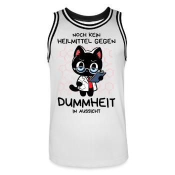 Zynische Forscherkatze – Wissenschaft ohne Gnade - Männer Basketball-Trikot - Weiß/Schwarz - Vorne - AI Model Male 185 dark (185cm)