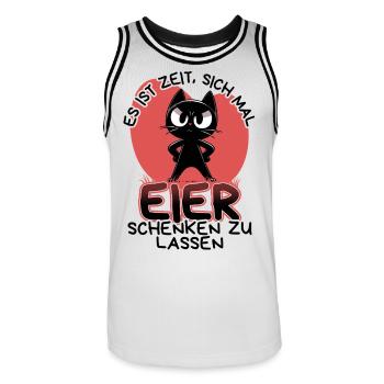 Zeit für Eier – Katze mit Haltung und Ansage - Männer Basketball-Trikot - Weiß/Schwarz - Vorne - AI Model Male 185 dark (185cm)