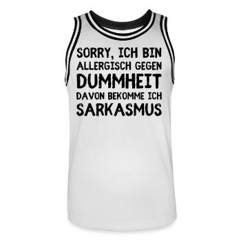 Allergisch gegen Dummheit – Reaktion: Sarkasmus - Männer Basketball-Trikot - Weiß/Schwarz - Vorne - AI Model Male 185 dark (185cm)